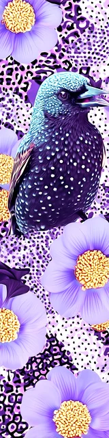 Free purple bookmark featuring another bird on flowers